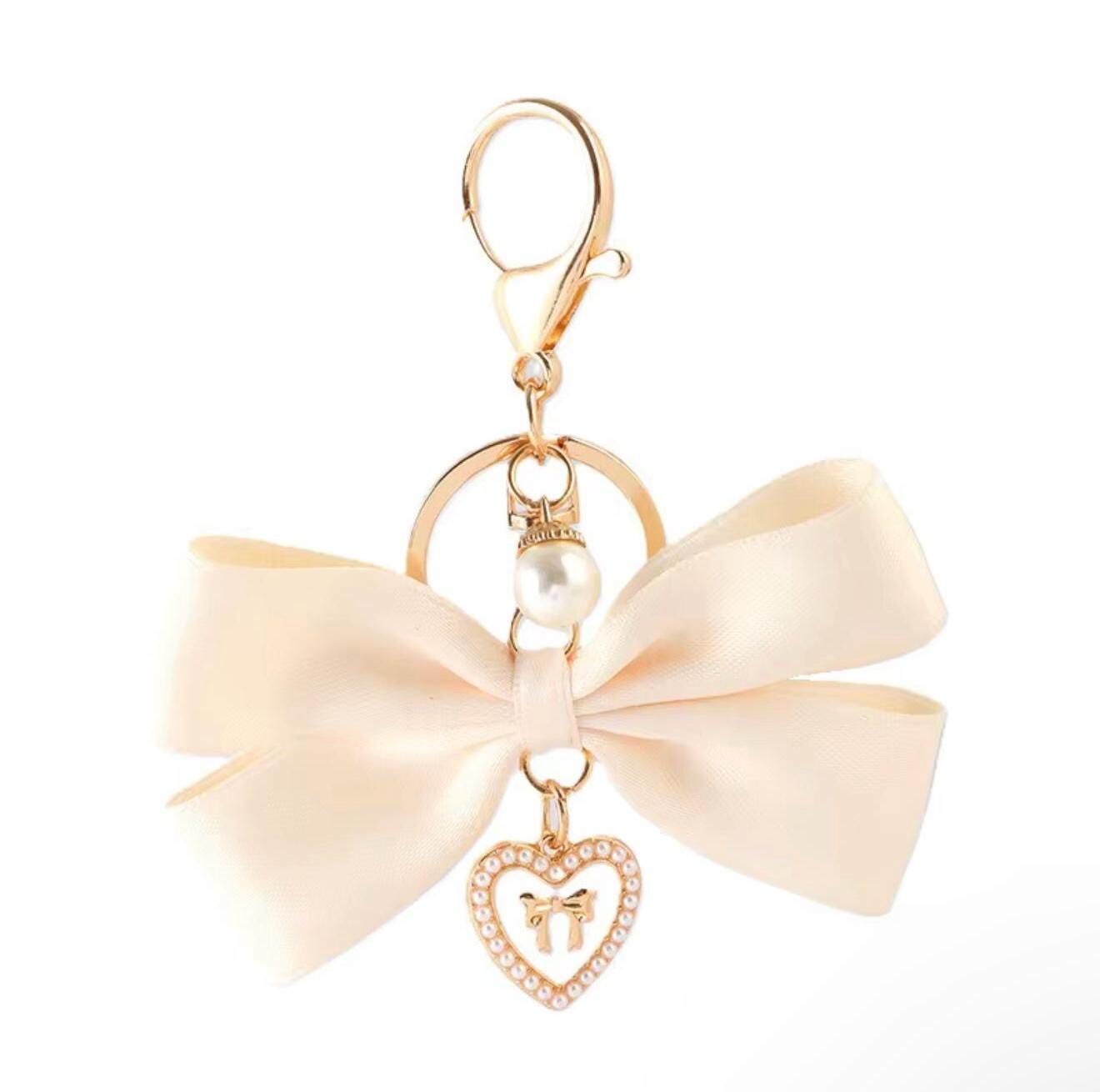 Cute Bow Keychain in Pink, Grey, Beige, and Black