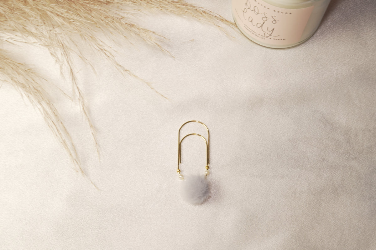 Gold Paper Clip with Grey Pom Pom