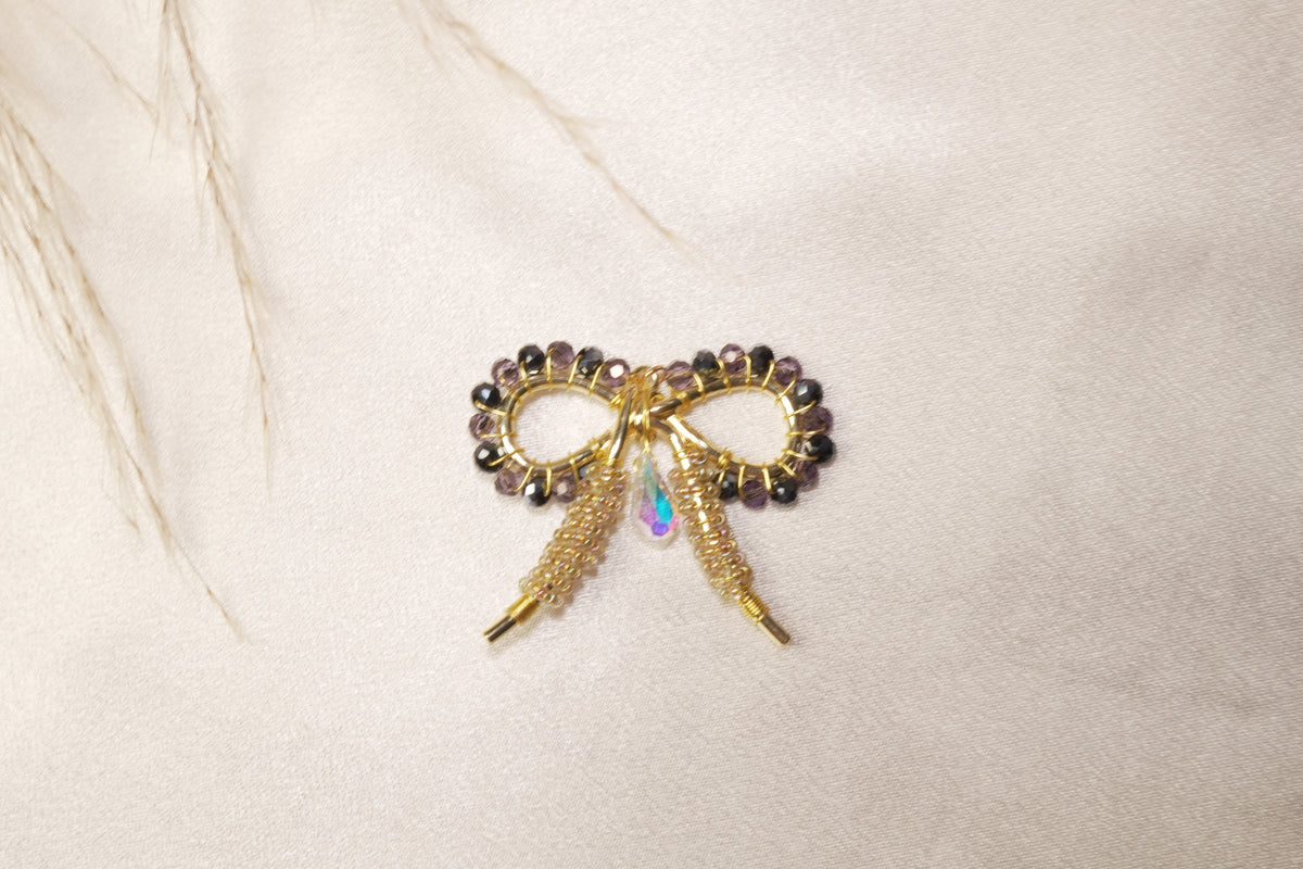 Purple & Gold Beaded Bow Charm