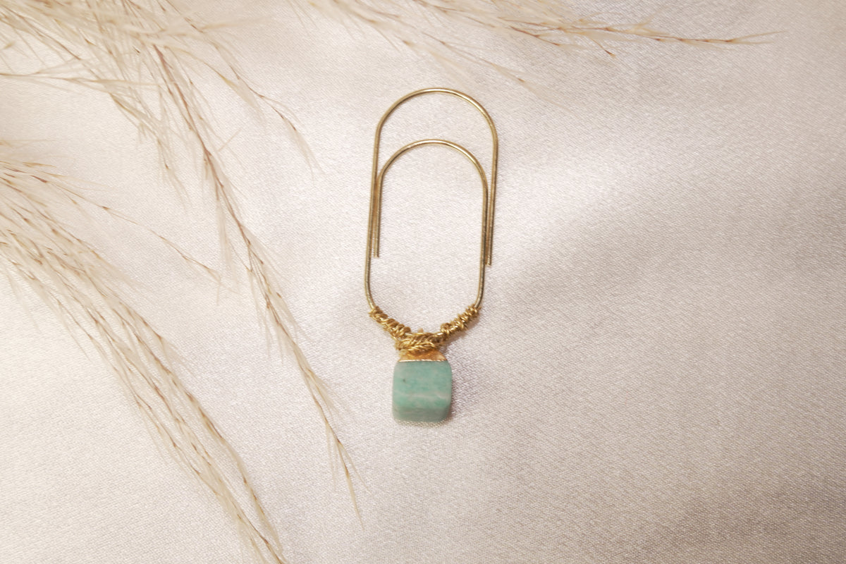 Gold Paper Clip with Amazonite Stone Charm