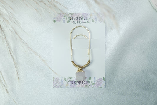 Gold Paper Clip with Pink Stone Charm