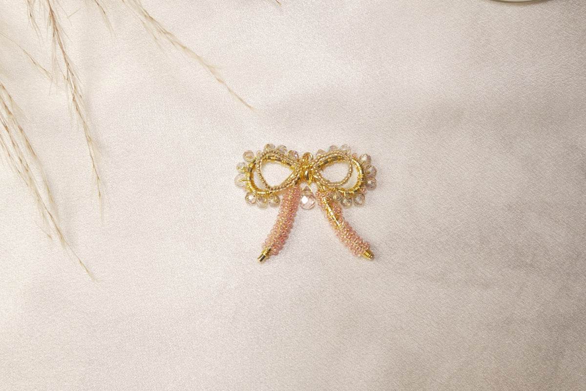 Pink & Gold Beaded Bow Charm