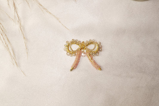 Pink & Gold Beaded Bow Charm