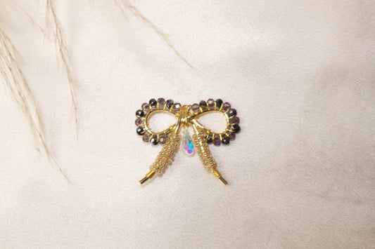 Purple & Gold Beaded Bow Charm