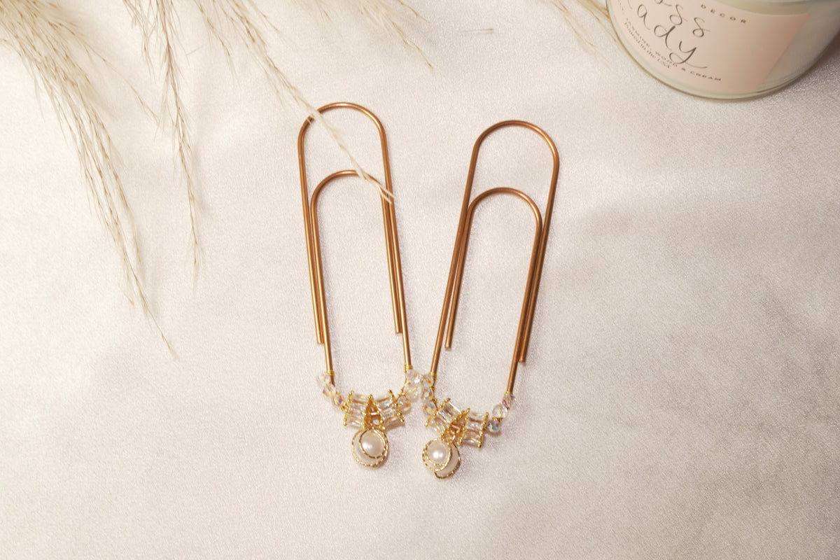 Gold Paper Clip with Crystal & Pearl Charm