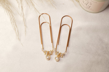 Gold Paper Clip with Crystal & Pearl Charm