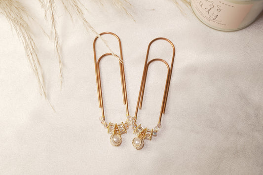 Gold Paper Clip with Crystal & Pearl Charm