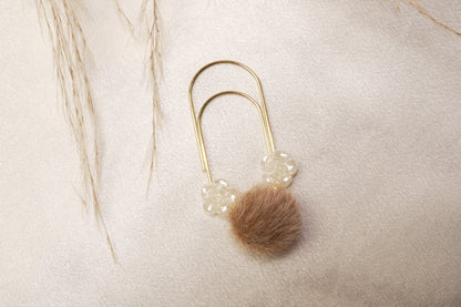 Gold Paper Clip with Mauve Pom & Flower Beads