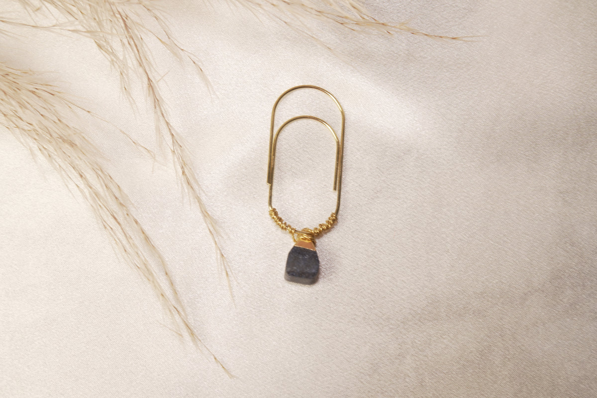 Gold Paper Clip with Raw Stone Charm