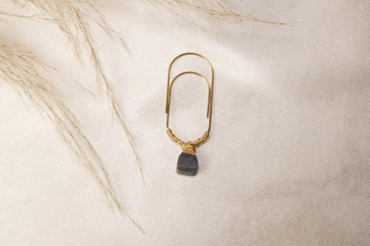 Gold Paper Clip with Raw Stone Charm