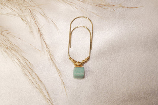 Gold Paper Clip with Amazonite Stone Charm