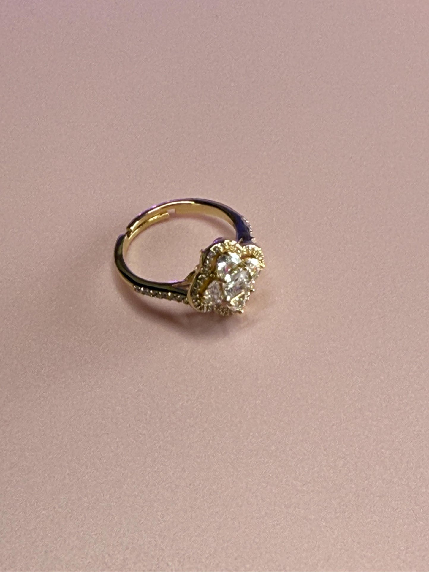 Luxury Brand 18k Gold Plated Four Leaf Clover Statement Ring with Zircon Stones